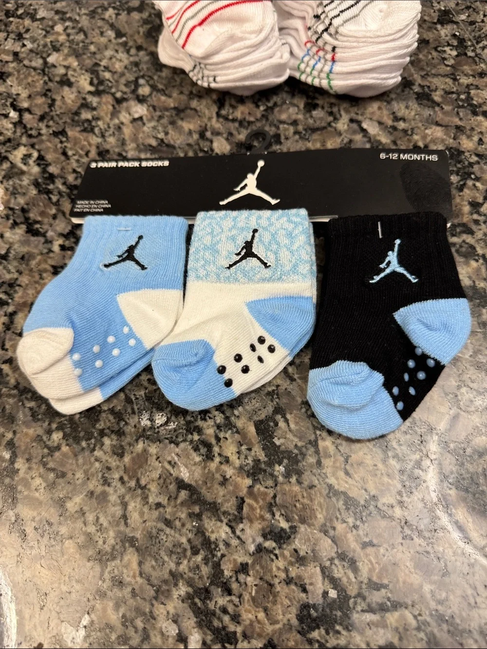 Jordan Kswiss Infant Socks  in Light Blue, Black, White stripes NWT